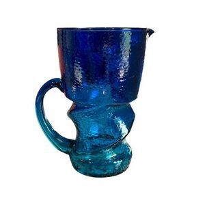 Abstract Shaped Blue Ombre Glass Pouring Pitcher